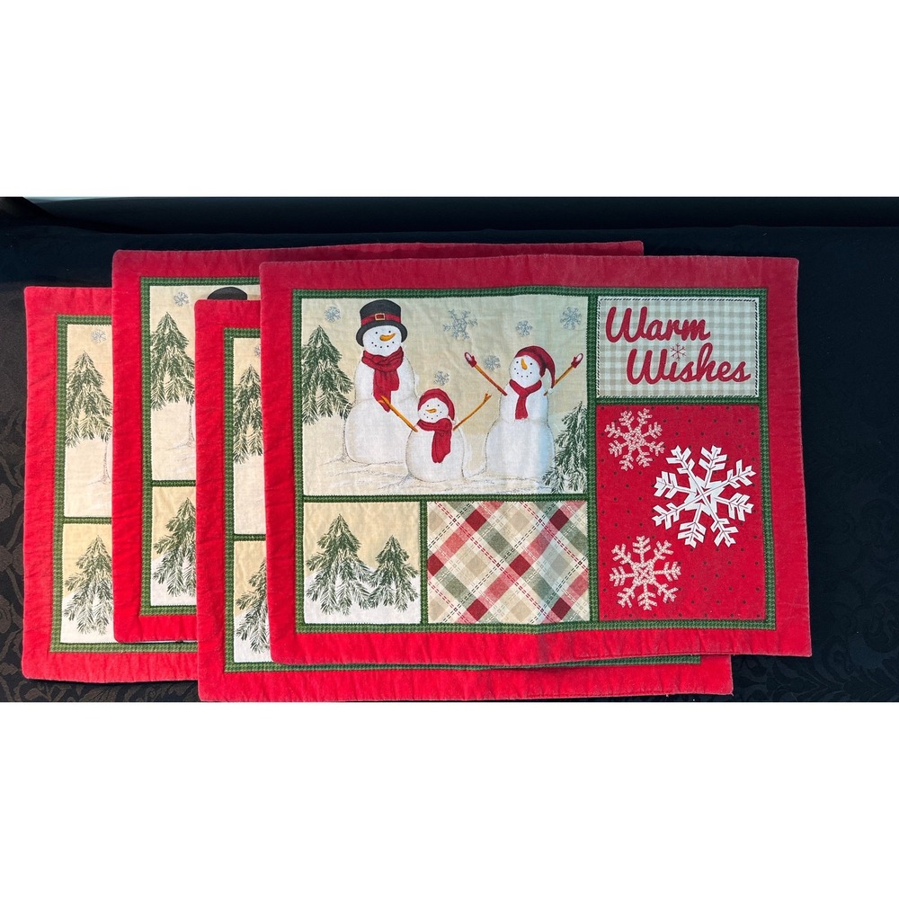 St Nicholas Square Snowman Warm Wishes Quilted Placemats Set of 4 100% Cotton